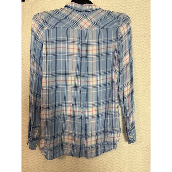 Old Navy the classic shirt Button up light blue plaid Size M - Picture 3 of 5